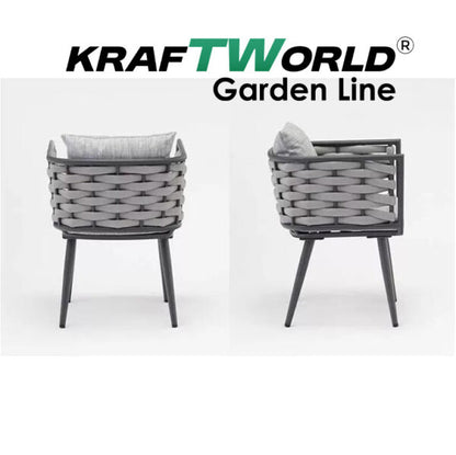 Градински комплект Amalfi: 4 алуминиеви стола с възглавници + маса Ø90 см