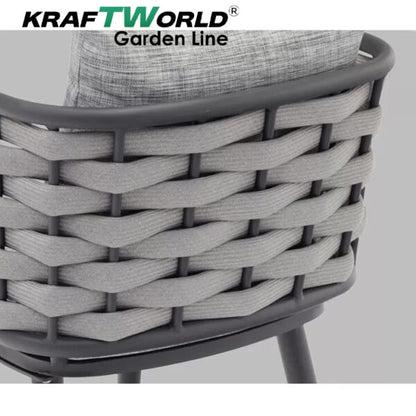 Градински комплект Amalfi: 4 алуминиеви стола с възглавници + маса Ø90 см