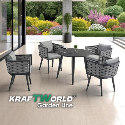 Градински комплект Amalfi: 4 алуминиеви стола с възглавници + маса Ø90 см