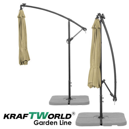 Висящ градински чадър Monaco 3м KraftWorld | Соларено LED осветление | Бежов Лукс | 220g/m²