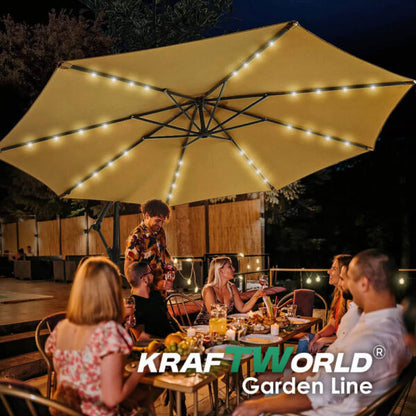 Висящ градински чадър Monaco 3м KraftWorld | Соларено LED осветление | Бежов Лукс | 220g/m²