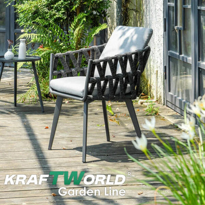 Градински комплект Хага: 4 алуминиеви стола с възглавници + маса Ø90 см