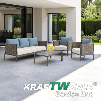 Премиум Градински комплект Миконос: луксозен триместен диван, 2 кресла и маса