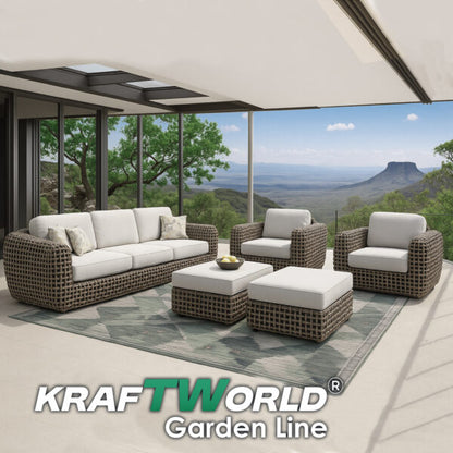 Градински комплект Casablanca: луксозен ратанов диван, 2 кресла и 2 табуретки/маса с възможност за различна подредба