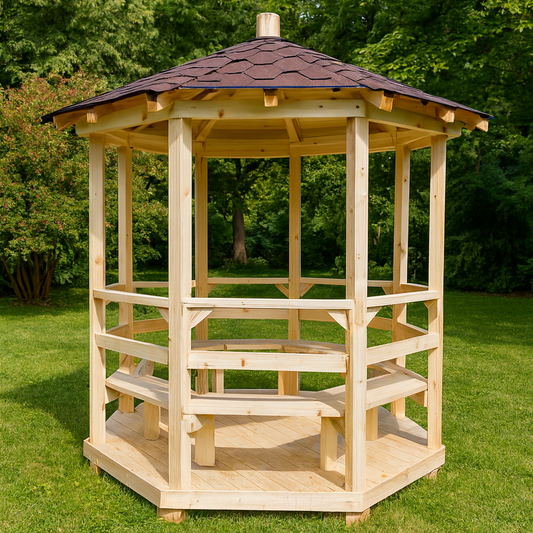 Дървена осмоъгълна градинска беседка – масивна конструкция 250×250×300 см