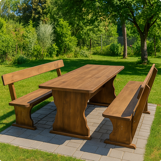 Баварски градински комплект – импрегнирана маса и 2 пейки от масив 200×80 см