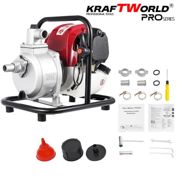 KraftWorld бензинова водна помпа 1″ 4-тактова 5.2HP 74cc до 30м напор