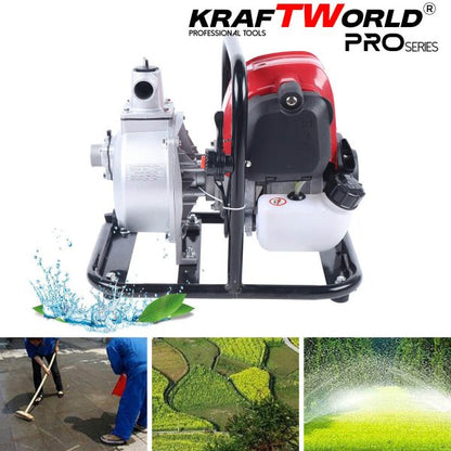 KraftWorld бензинова водна помпа 1″ 4-тактова 5.2HP 74cc до 30м напор