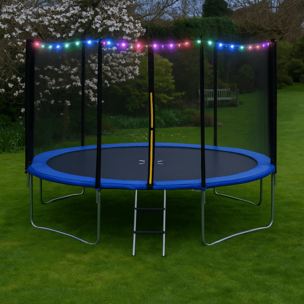 Детски батут с мрежа 244см с ПОДАРЪΚ LED Лампички – Подсилена конструкция и UV защита