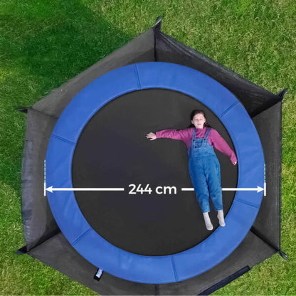 Детски батут с мрежа 244см с ПОДАРЪΚ LED Лампички – Подсилена конструкция и UV защита