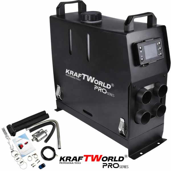 Преносима дизелова печка с 4 въздуховода KraftWorld 8kW 12V – дистанционно, нисък разход