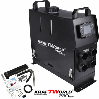Преносима дизелова печка с 4 въздуховода KraftWorld 8kW 12V – дистанционно, нисък разход