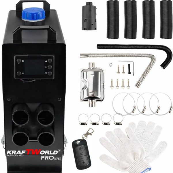 Преносима дизелова печка с 4 въздуховода KraftWorld 8kW 12V – дистанционно, нисък разход