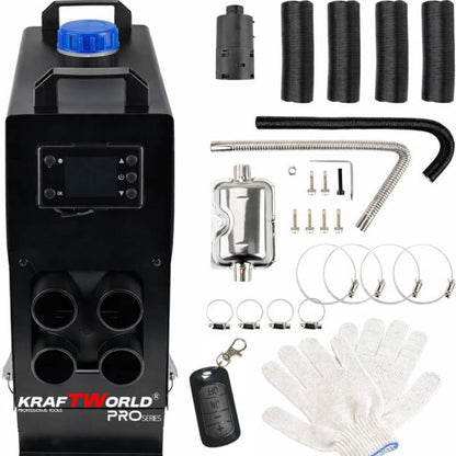 Преносима дизелова печка с 4 въздуховода KraftWorld 8kW 12V – дистанционно, нисък разход