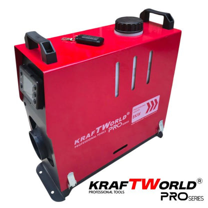Преносима дизелова печка KraftWorld PRO 8kW 12V – електронно управление, дистанционно, нисък разход