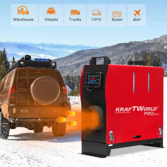 Преносима дизелова печка KraftWorld PRO 8kW 12V – електронно управление, дистанционно, нисък разход