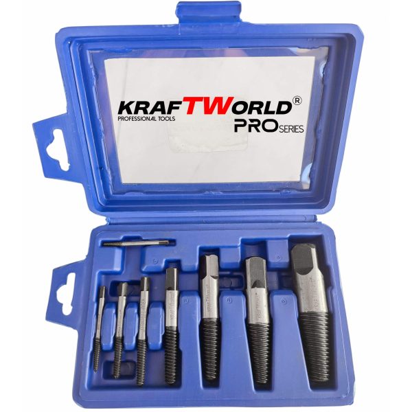 Комплект екстрактори Kraftworld pro – 8 части за болтове и скъсани ВиК фитинги