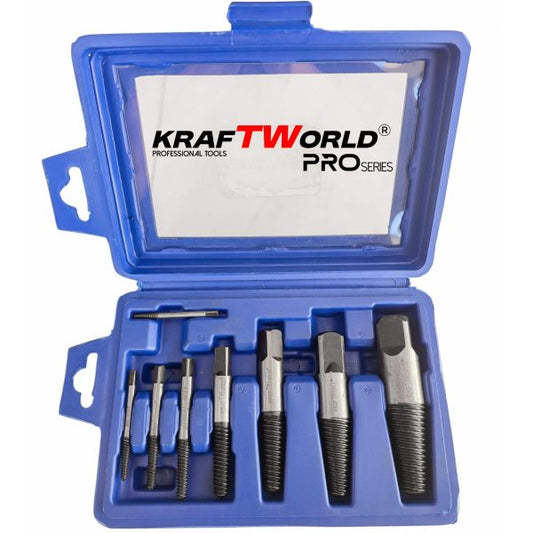 Комплект екстрактори Kraftworld pro – 8 части за болтове и скъсани ВиК фитинги