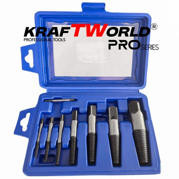 Комплект екстрактори Kraftworld pro – 8 части за болтове и скъсани ВиК фитинги