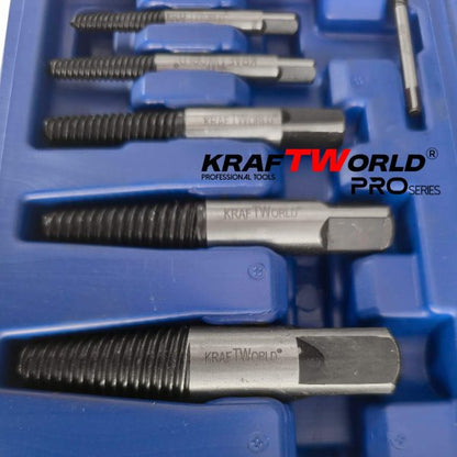Комплект екстрактори Kraftworld pro – 8 части за болтове и скъсани ВиК фитинги