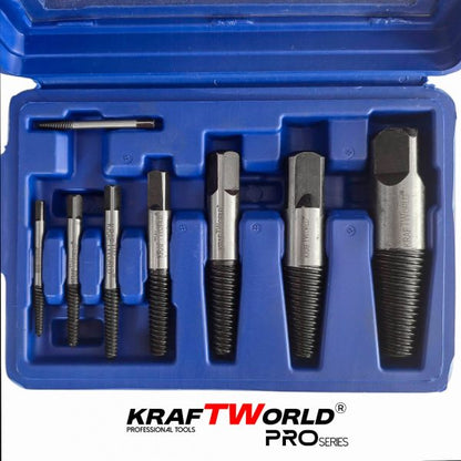 Комплект екстрактори Kraftworld pro – 8 части за болтове и скъсани ВиК фитинги