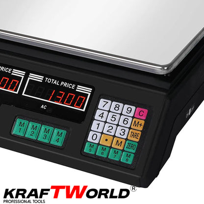 Електронна везна KraftWorld до 40 кг – Кантар с метален плот,с памет до 7 артикула