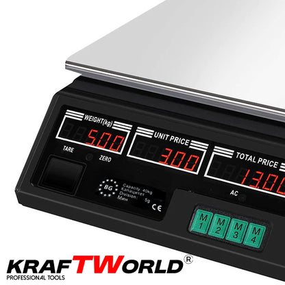 Електронна везна KraftWorld до 40 кг – Кантар с метален плот,с памет до 7 артикула