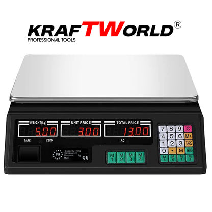 Електронна везна KraftWorld до 40 кг – Кантар с метален плот,с памет до 7 артикула