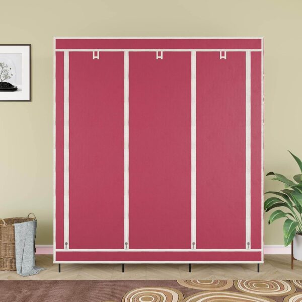 Трикрилен текстилен гардероб с 8 рафта и лост за дрехи