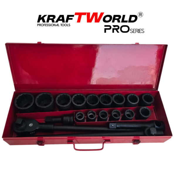 Гедоре 21 части с 12-стенни ударни вложки KraftWorld 3/4″ – професионален комплект за камиони