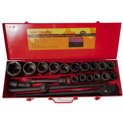 Професионално гедоре 21 части KraftWorld – ударни вложки до 50 мм + метална кутия