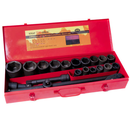 Професионално гедоре 21 части KraftWorld – ударни вложки до 50 мм + метална кутия
