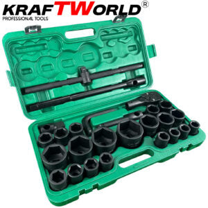 Камионджийско гедоре 26 части KraftWorld – 3/4″ & 1″, ударни вложки 21–65 мм