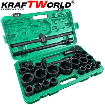 Камионджийско гедоре 26 части KraftWorld – 3/4″ & 1″, ударни вложки 21–65 мм