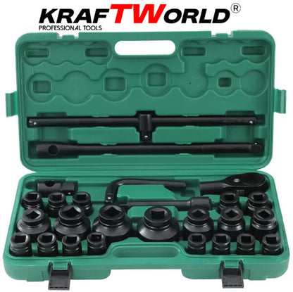 Камионджийско гедоре 26 части KraftWorld – 3/4″ & 1″, ударни вложки 21–65 мм