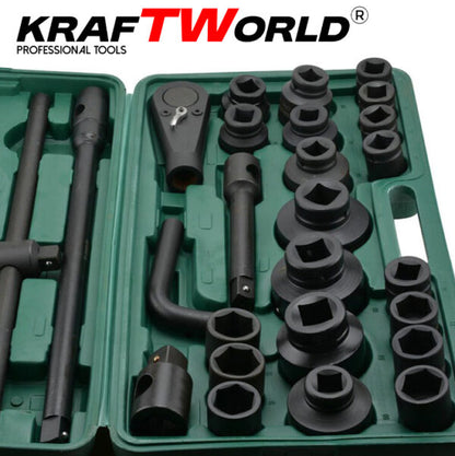 Камионджийско гедоре 26 части KraftWorld – 3/4″ & 1″, ударни вложки 21–65 мм