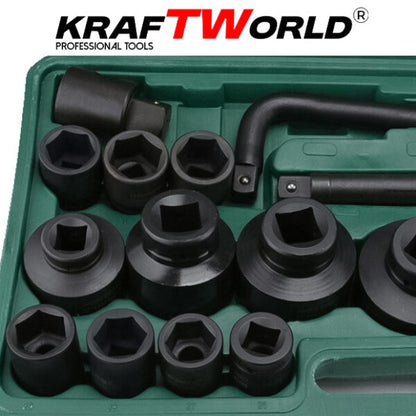 Камионджийско гедоре 26 части KraftWorld – 3/4″ & 1″, ударни вложки 21–65 мм