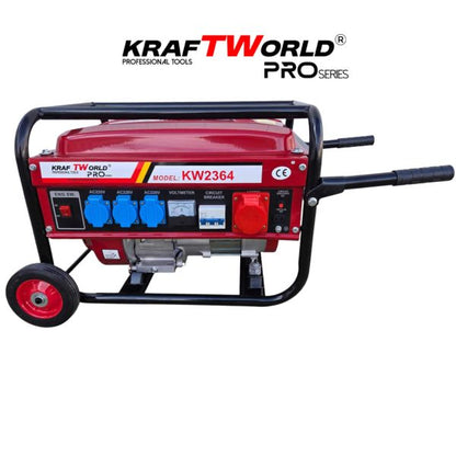 Бензинов Четиритактов генератор KraftWorld 4.5 kW с колела и дръжки