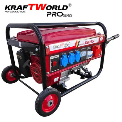 Бензинов Четиритактов генератор KraftWorld 4.5 kW с колела и дръжки