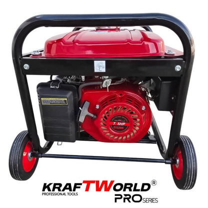 Бензинов Четиритактов генератор KraftWorld 4.5 kW с колела и дръжки