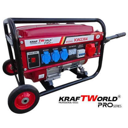 Бензинов Четиритактов генератор KraftWorld 4.5 kW с колела и дръжки