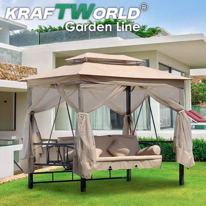 Луксозна градинска люлка Marbella с шатра и мрежа – трансформираща се в легло