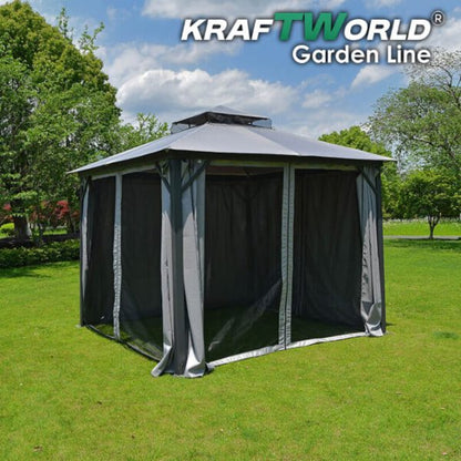 Градински павилион Palermo 3×3м с комарници, завеси и стабилна метална рамка