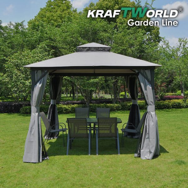 Градински павилион Palermo 3×3м с комарници, завеси и стабилна метална рамка