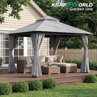 Градински павилион Palermo 3×3м с комарници, завеси и стабилна метална рамка