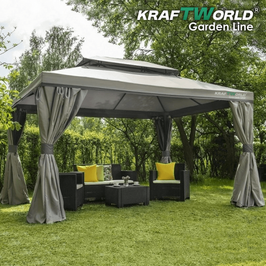 Градински шатра Palermo с мрежа против комари и завеси 3x4m KraftWorld