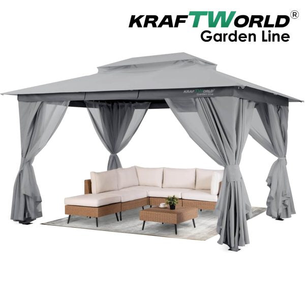 Градински шатра Palermo с мрежа против комари и завеси 3x4m KraftWorld