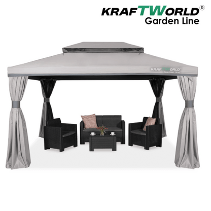 Градински шатра Palermo с мрежа против комари и завеси 3x4m KraftWorld