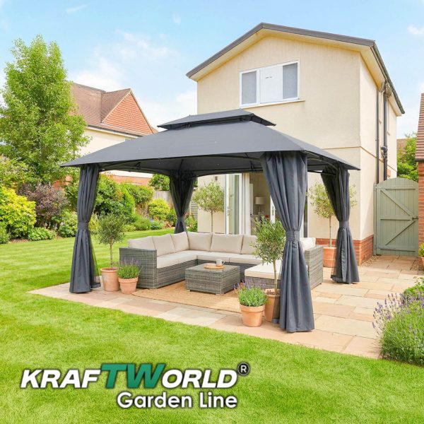 Градински шатра Palermo с мрежа против комари и завеси 3x4m KraftWorld