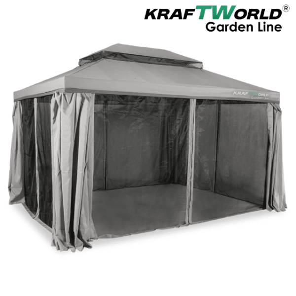Градински шатра Palermo с мрежа против комари и завеси 3x4m KraftWorld